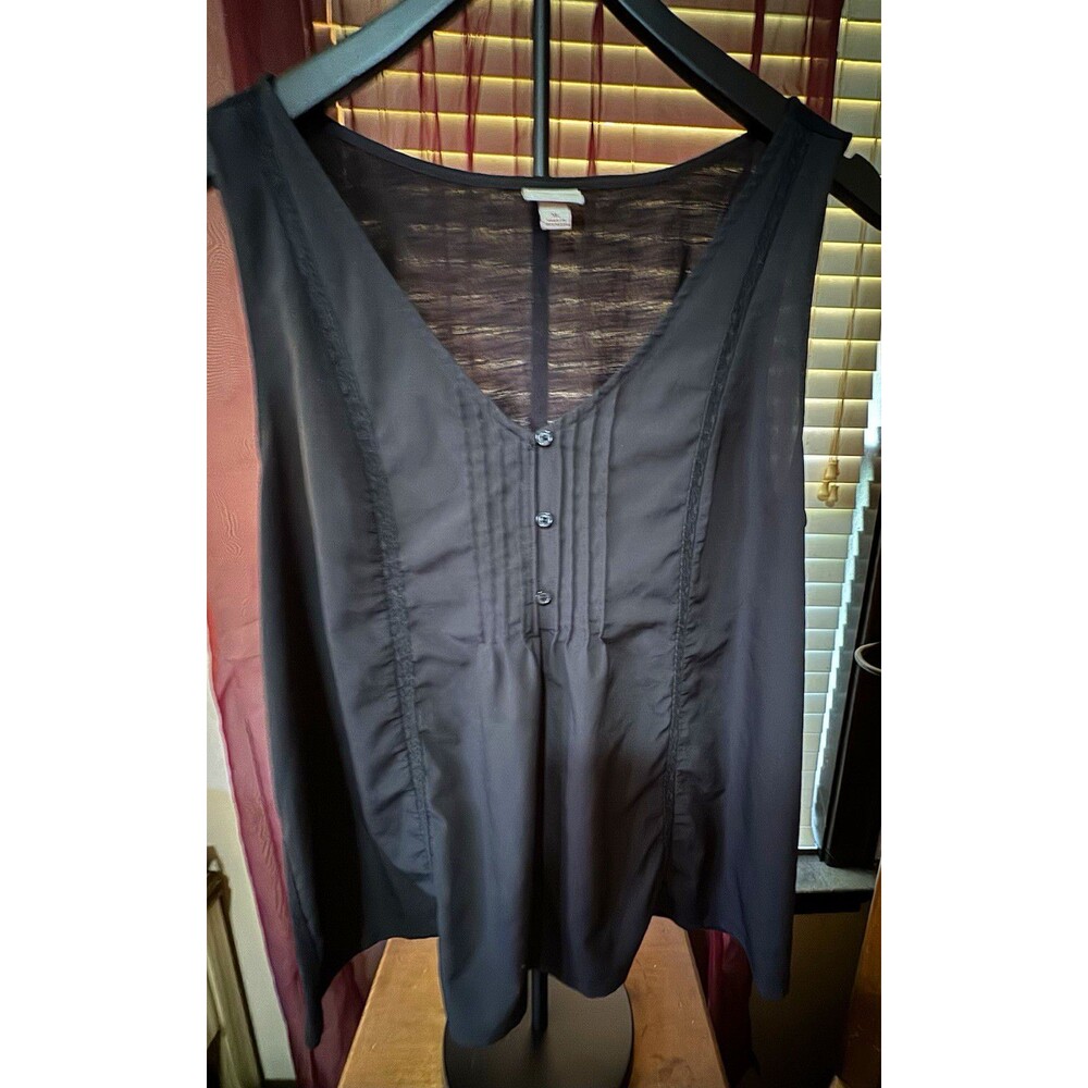 Merona Women’s XL Black Sleeveless Pintuck Lace Trim Blouse Mixed Media Top
